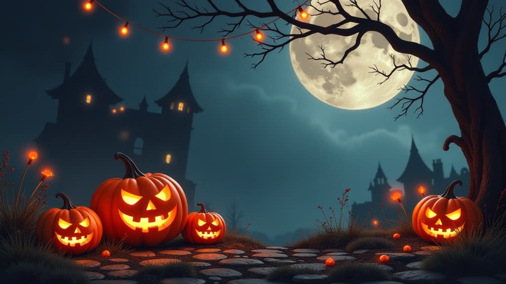  halloween decorations, halloween background with pumpkins, spooky jack lantern, {prompt}, maximum details