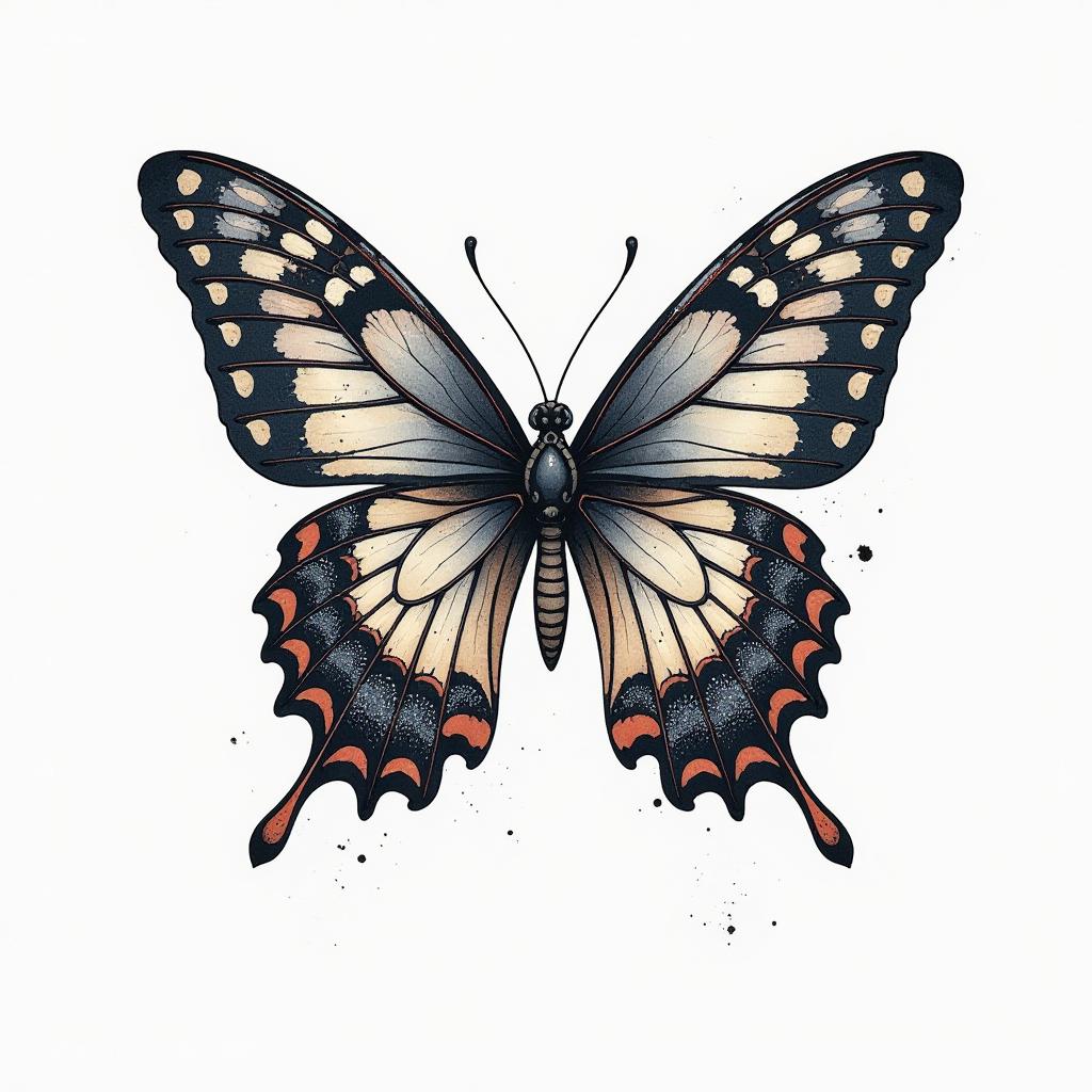  create a tattoo design, death butterfly , white background