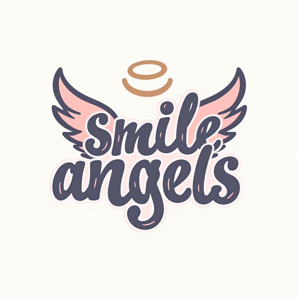  design a logo, in a threedrender style. 水彩スタイル、美しいロゴ、白背景、かっこいい。, with the text 'smile angels'.