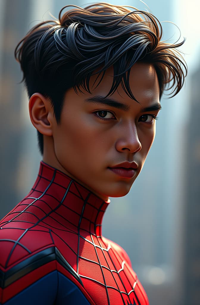  a half samoan half japanese spider , spiderman, marvel comic panel, comic panel, manga and manhwa style panel, portrait, young person face, spiderverse style, style for marvel comic, anime comic panel style hyperrealistic, full body, detailed clothing, highly detailed, cinematic lighting, stunningly beautiful, intricate, sharp focus, f/1. 8, 85mm, (centered image composition), (professionally color graded), ((bright soft diffused light)), volumetric fog, trending on instagram, trending on tumblr, HDR 4K, 8K