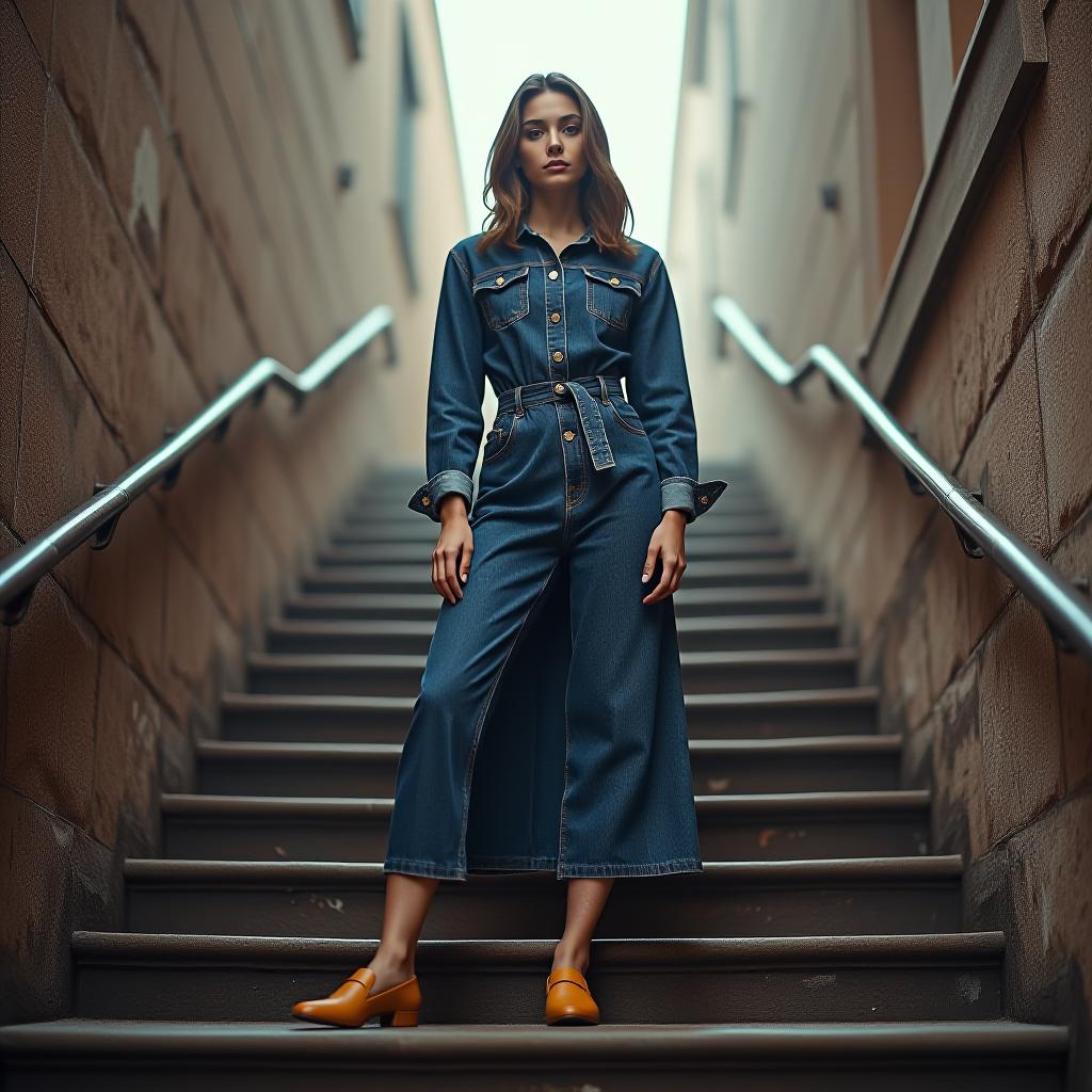  design a denim collection and make the photo shooting on the spanish stairs in rome hyperrealistic, full body, detailed clothing, highly detailed, cinematic lighting, stunningly beautiful, intricate, sharp focus, f/1. 8, 85mm, (centered image composition), (professionally color graded), ((bright soft diffused light)), volumetric fog, trending on instagram, trending on tumblr, HDR 4K, 8K