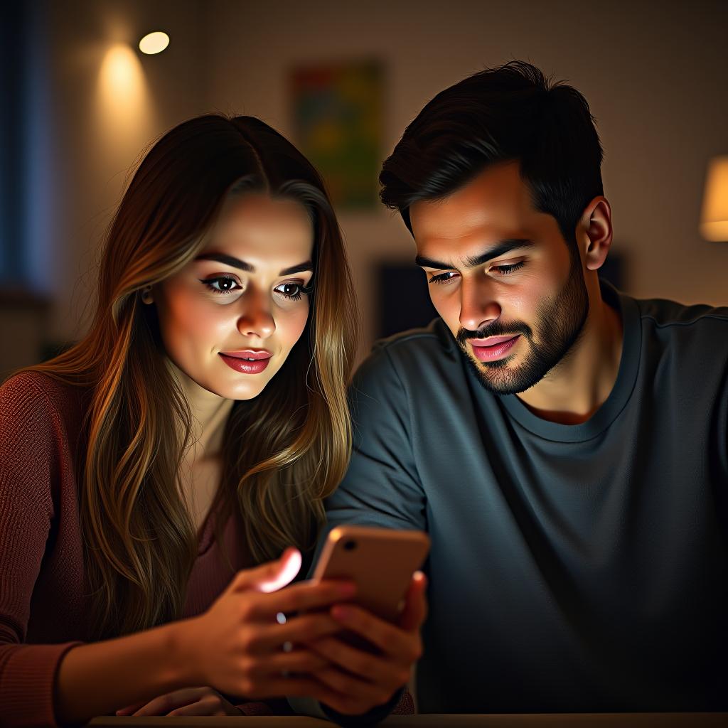  the man watches as his girlfriend checks his phone, and he really doesn't like it.