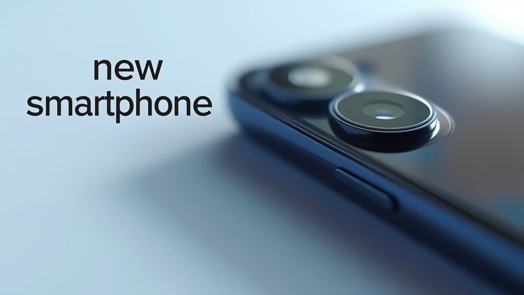  tech review thumbnail with a close up of the latest gadget, clean background, and text 'new smartphone review!', high quality, high details, hd, perfect composition, 4k epic detailed, highly detailed, sharp focus, high resolution