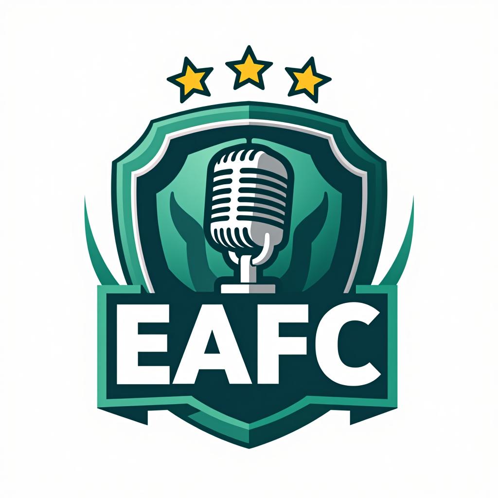  design a logo, "crear un logo que represente nuestra cuenta de youtube enfocada en contenido relacionado con eafc, podcast, reviews del juego y jugadores del mismo. incluir las iniciales de los creadores (j, f y n) de forma creativa. incorporar elementos como un balón de fútbol, un micrófono y estrellas para representar podcast, reviews y calidad respectivamente. utilizar una paleta de colores energética con tonos de verde, azul y blanco, y una tipografía moderna con un ligero toque deportivo. el logo debe transmitir dinamismo, pasión por el fútbol y modernidad. se valora la originalidad y la capacidad de representar claramente nuestra temática de contenido."