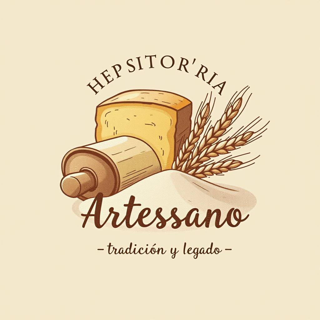  design a logo, in a pencil style. marca “artessano” agregar elemento de repostería como rolling pin, stick of butter, ear of wheat, flour light colors and shades of brown minimalista, simple y elegante, with the text 'gastronomía, tradición y legado '.