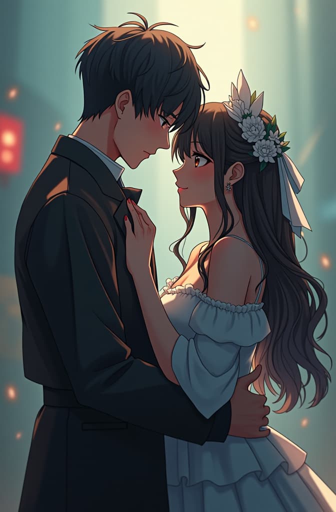  anime romance hyperrealistic, full body, detailed clothing, highly detailed, cinematic lighting, stunningly beautiful, intricate, sharp focus, f/1. 8, 85mm, (centered image composition), (professionally color graded), ((bright soft diffused light)), volumetric fog, trending on instagram, trending on tumblr, HDR 4K, 8K