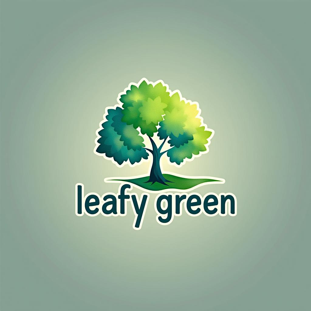  design a logo, watercolor style, logo of a tree, green and blue, with the text 'leafy green'.