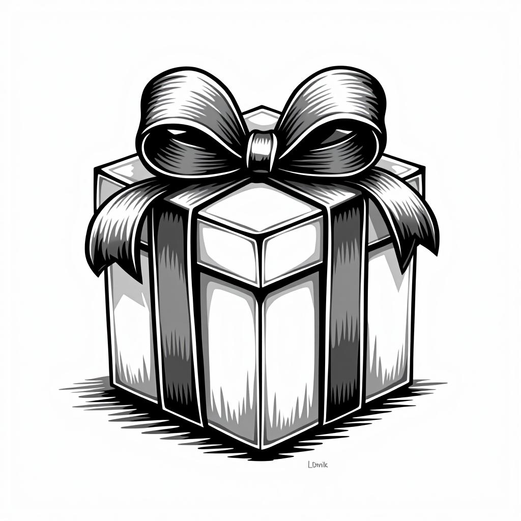  gift , (logo:1.15), black and white, hq, hightly detailed, 4k