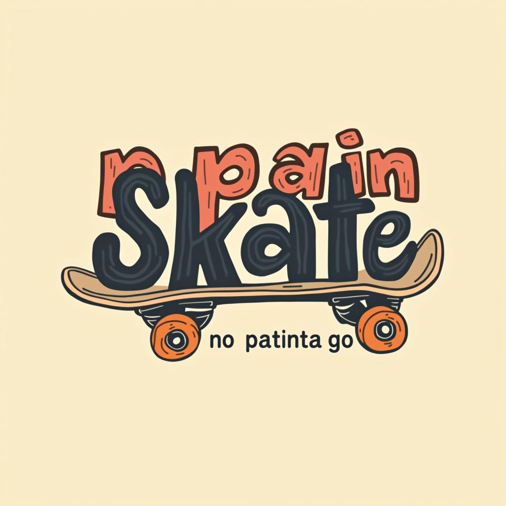  design a logo, solo letras con una patineta debajo de la palabra skate y las letras "o" que sean ruedas de patineta, with the text 'no pain go skate'.