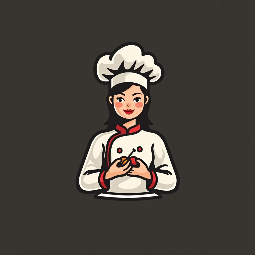  design a logo, una chef femenina con una charola minimalista