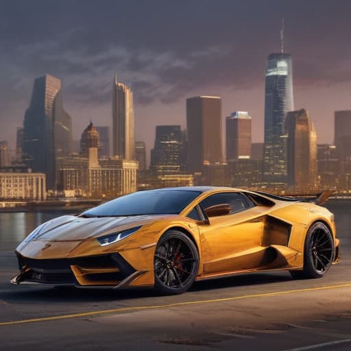 3500 Silverado Lamborghini in Oil painting style with City background