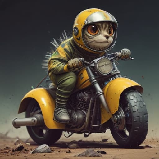 The caterpillar wears a safety helmet and rides a motorcycle. in Comic Art style