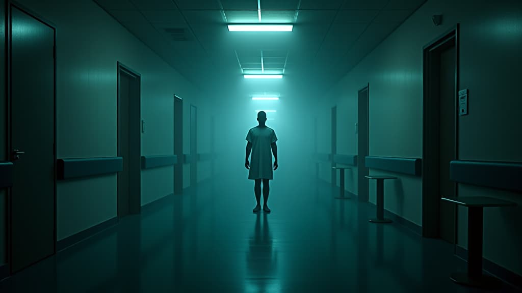  images about horror stories, the eerie atmosphere of a hospital at night, emphasizing the isolation and mystery. hyperrealistic, full body, detailed clothing, highly detailed, cinematic lighting, stunningly beautiful, intricate, sharp focus, f/1. 8, 85mm, (centered image composition), (professionally color graded), ((bright soft diffused light)), volumetric fog, trending on instagram, trending on tumblr, HDR 4K, 8K