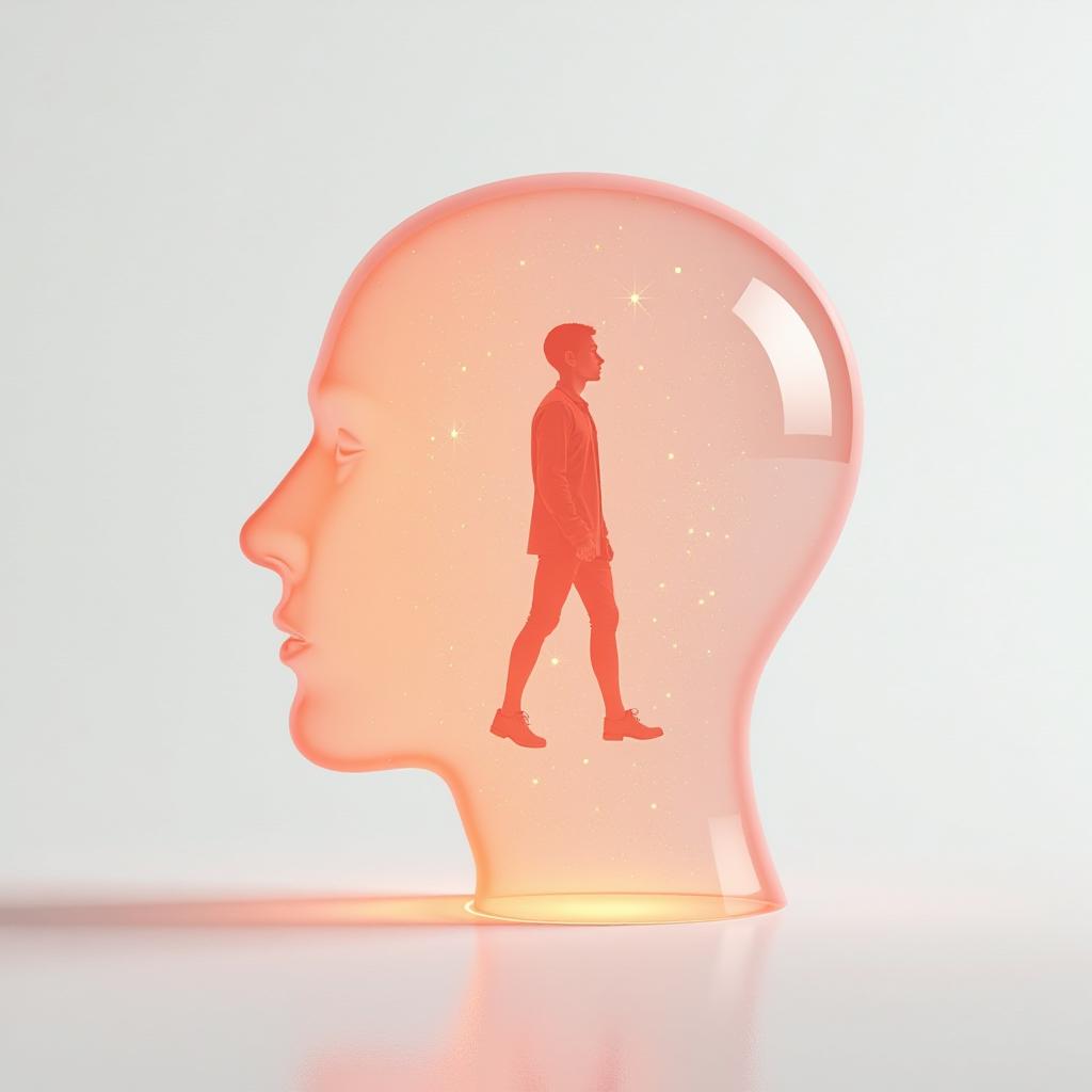  [small silhouette psychology of thoughts [inside the icon1:2] [small crystal icon1:3], peach gradient, white background, frosted glass, transparent sense of science and technology, ultra minimalist appearance, bright color, studio lighting, peach and white background, industrial design, a wealth of details, ultra high definition, dribble, pinterest, ray tracing, isometric view, blender, c4d, oc renderer v 6.0 style raw side view