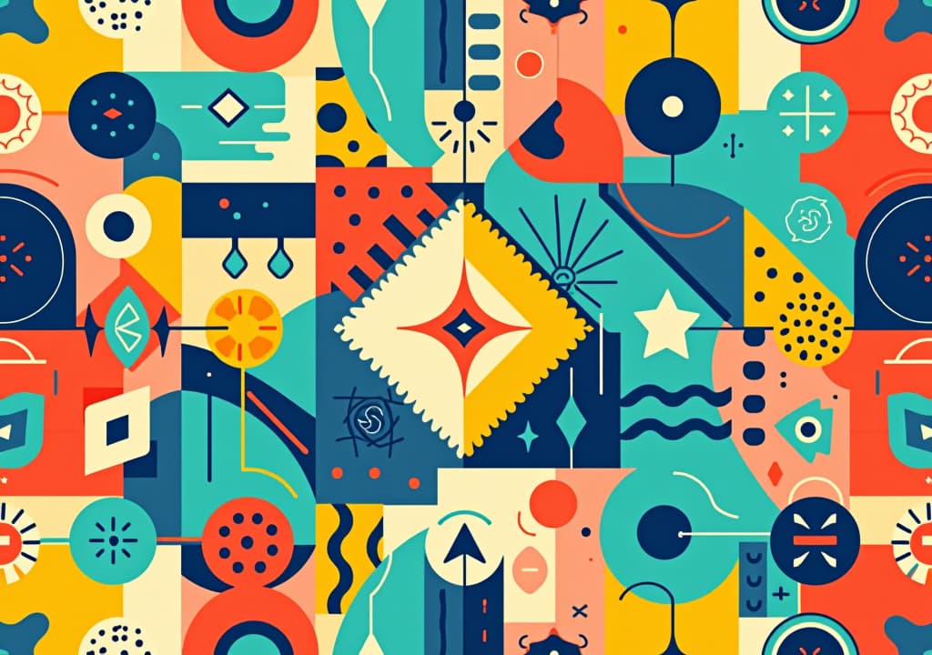  bright and lively seamless pattern with bold colors and cheerful abstract shapes