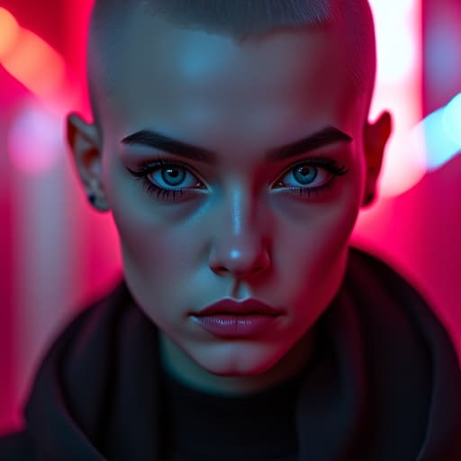  ultra realistic close up portrait ((beautiful pale cyberpunk female with heavy black eyeliner)), blue eyes, shaved side haircut, hyper detail, cinematic lighting, magic neon, dark red city, canon eos r3, nikon, f/1.4, iso 200, 1/160s, 8k, raw, unedited, symmetrical balance, in frame, 8k hyperrealistic, full body, detailed clothing, highly detailed, cinematic lighting, stunningly beautiful, intricate, sharp focus, f/1. 8, 85mm, (centered image composition), (professionally color graded), ((bright soft diffused light)), volumetric fog, trending on instagram, trending on tumblr, HDR 4K, 8K