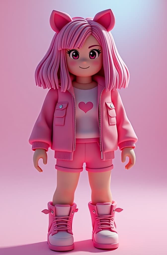  a cute roblox pink and white outfit roblox character with medium hair hyperrealistic, full body, detailed clothing, highly detailed, cinematic lighting, stunningly beautiful, intricate, sharp focus, f/1. 8, 85mm, (centered image composition), (professionally color graded), ((bright soft diffused light)), volumetric fog, trending on instagram, trending on tumblr, HDR 4K, 8K