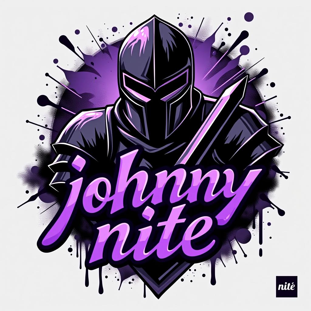  design a logo, in a realism style. knight black and purple graffiti, with the text 'johnny nite '.