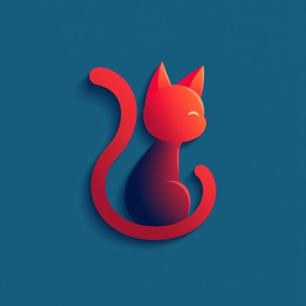  design a logo, logo minimaliste d'un chat, fond bleu et rouge