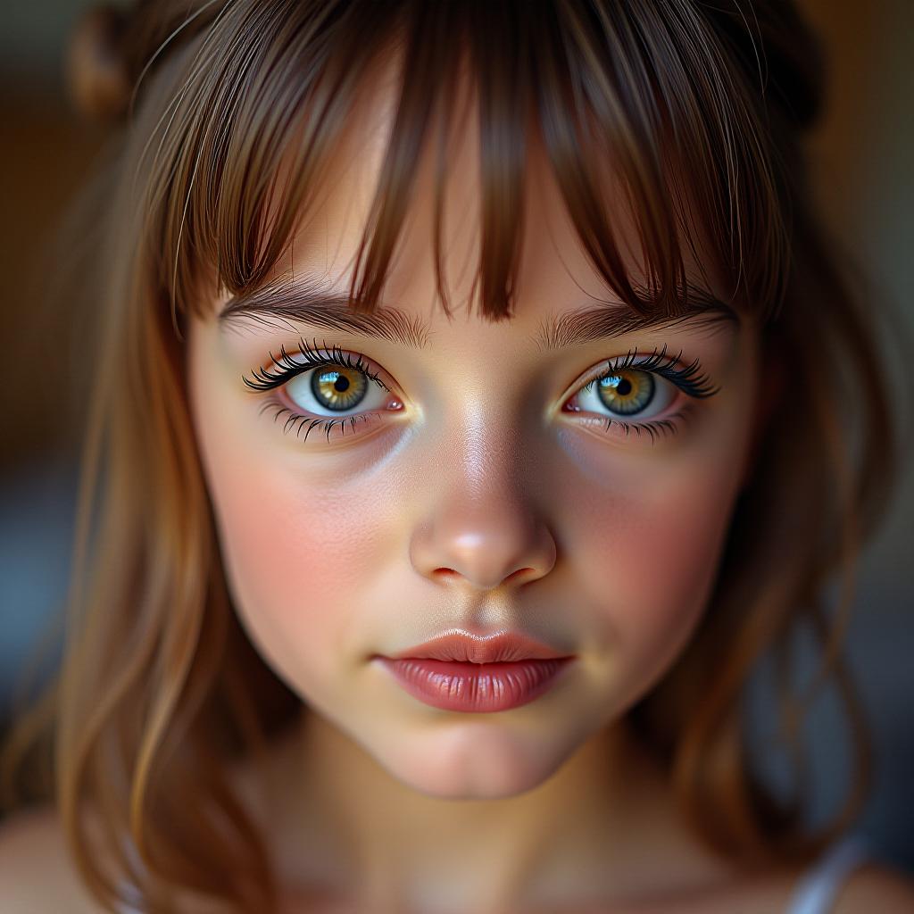  girl with brown eyelashes in a 90s style.