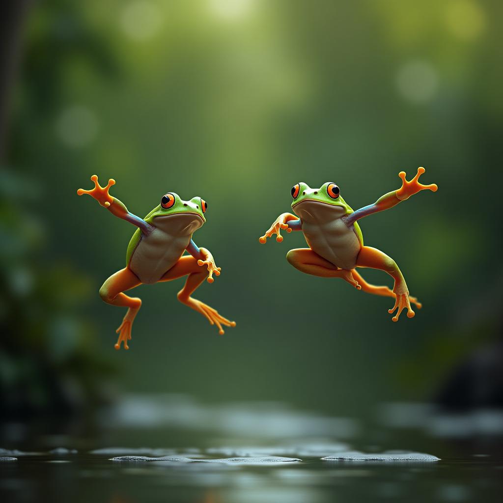  two frogs flying