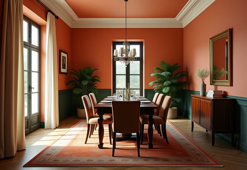  a landscape photo of a time lapse sequence showing a dining room throughout the day, with wall colors shifting subtly as natural light changes, emphasizing the importance of lighting in color perception hyperrealistic, full body, detailed clothing, highly detailed, cinematic lighting, stunningly beautiful, intricate, sharp focus, f/1. 8, 85mm, (centered image composition), (professionally color graded), ((bright soft diffused light)), volumetric fog, trending on instagram, trending on tumblr, HDR 4K, 8K