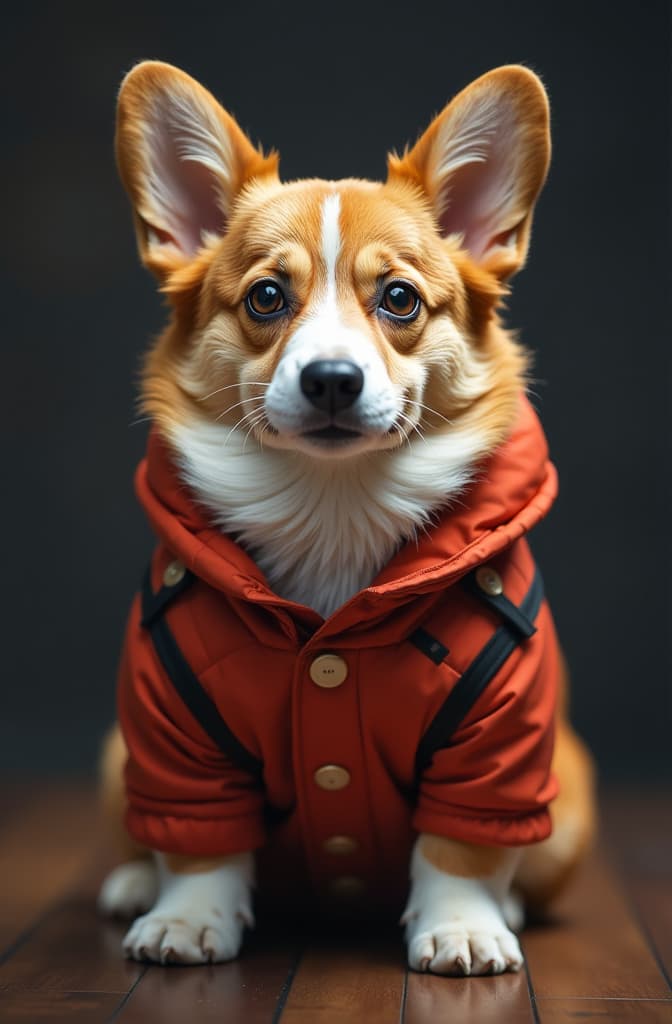  corgi hyperrealistic, full body, detailed clothing, highly detailed, cinematic lighting, stunningly beautiful, intricate, sharp focus, f/1. 8, 85mm, (centered image composition), (professionally color graded), ((bright soft diffused light)), volumetric fog, trending on instagram, trending on tumblr, HDR 4K, 8K