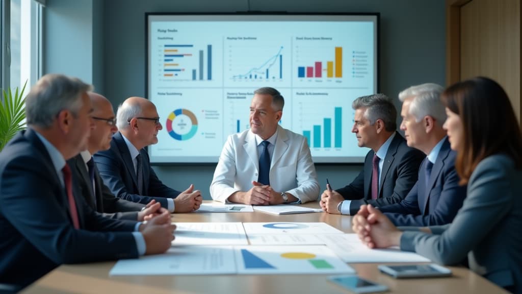  create an ultra realistic and detailed image showcasing the progress in hospital reform led by federal minister of health prof. karl lauterbach. the scene should depict a collaborative meeting between prof. lauterbach and the health ministers of various states, symbolizing unity and progress. in the center, portray prof. lauterbach discussing the joint roadmap with other ministers, surrounded by charts, graphs, and documents signifying the development of the reform plan. include visual elements