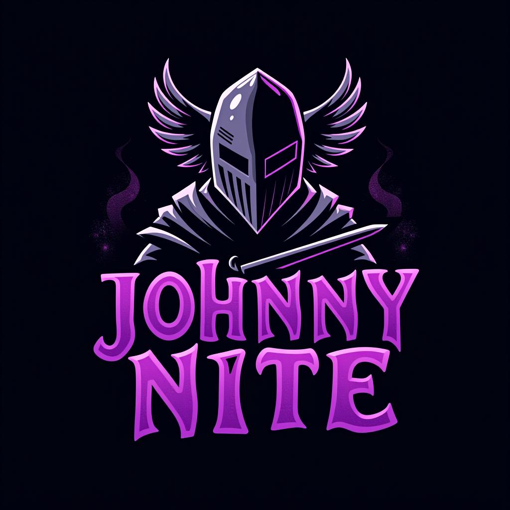  design a logo, in a surrealism style. knight black and purple graffiti capitals, with the text 'johnny nite'.