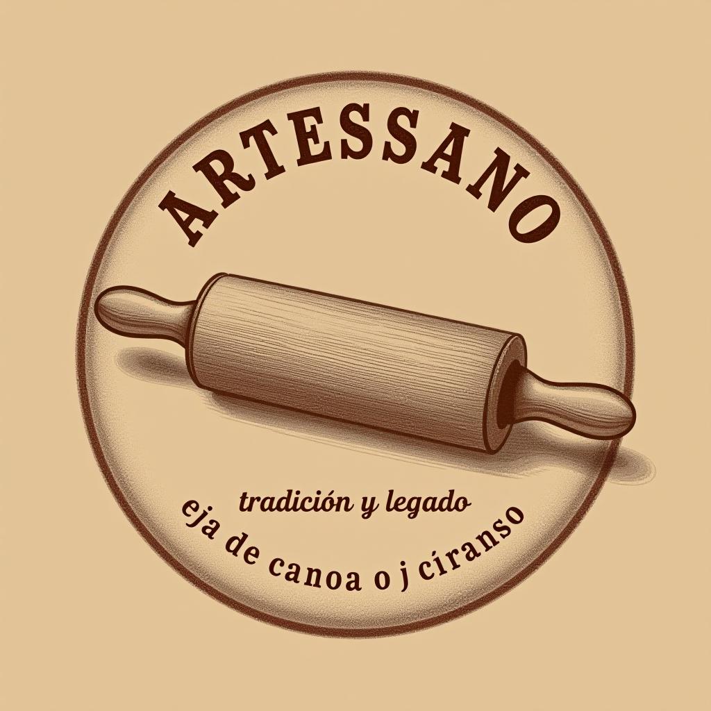  design a logo, in a pencil style. “artessano” circular design light and brown tones use a rolling pin image only pencil drawing strokes , with the text 'tradición y legado'.