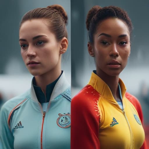 suggest some olympic images hyperrealistic, full body, detailed clothing, highly detailed, cinematic lighting, stunningly beautiful, intricate, sharp focus, f/1. 8, 85mm, (centered image composition), (professionally color graded), ((bright soft diffused light)), volumetric fog, trending on instagram, trending on tumblr, HDR 4K, 8K