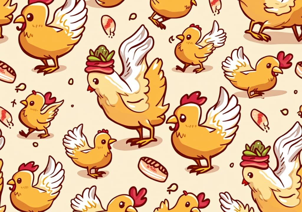  fried chicken cartoon seamless background with hand drawn illustrations