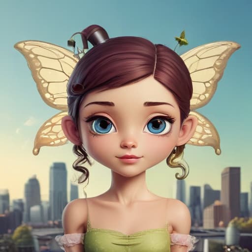 A fairy with two heads in Cartoon style with City background