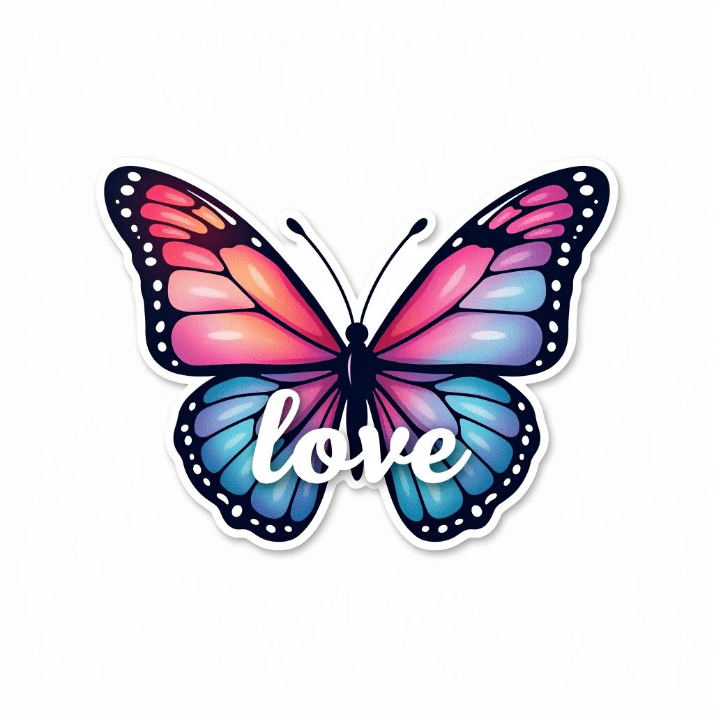  design a logo, custom sticker design on an isolated white background decorated by watercolor butterfly, with the text ‘love’