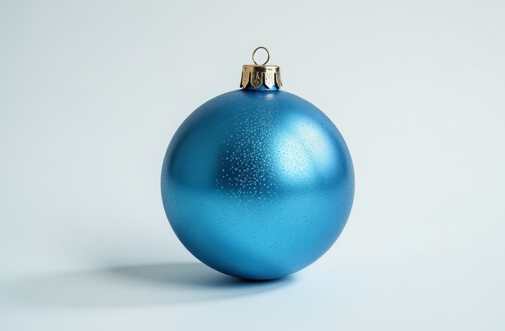  professional detailed photography, christmas blue ball on white background ar 3:2, (muted colors, dim colors, soothing tones), (vsco:0.3)