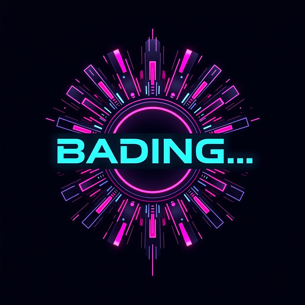  bading..., (logo), advanced, high tech, sleek, sci fi, abstract, digital elements, metallic, neon colors, progressive