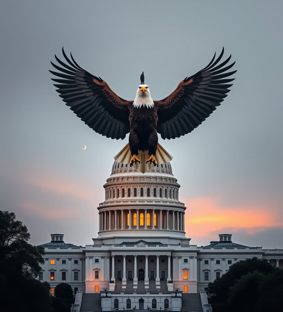  creat a picture of donald trump as an eagle on top of the capitol building