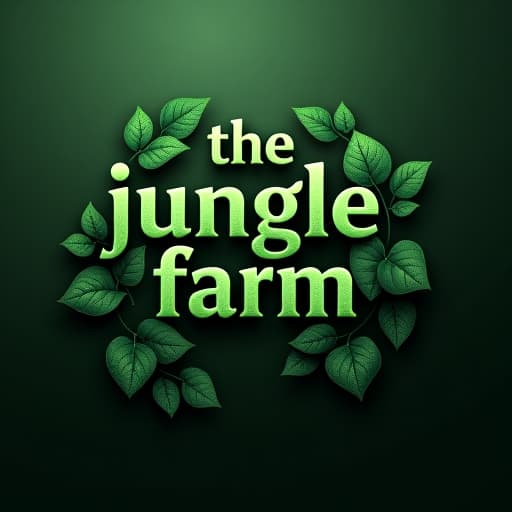  'the junglee farm' logo at the top of the post. the logo features a bold, serif font with slightly curved edges, rendered in a deep green color with a subtle texture, giving it a natural, organic feel. the text has a slightly raised, embossed effect, emphasizing its prominence. surround the logo with jungle foliage or leaves to maintain the theme. add text in the below "call for booking 97854 21314" font style bold, open sans font, in white color hyperrealistic, full body, detailed clothing, highly detailed, cinematic lighting, stunningly beautiful, intricate, sharp focus, f/1. 8, 85mm, (centered image composition), (professionally color graded), ((bright soft diffused light)), volumetric fog, trending on instagram, trending on tumblr, HDR 4K, 8K