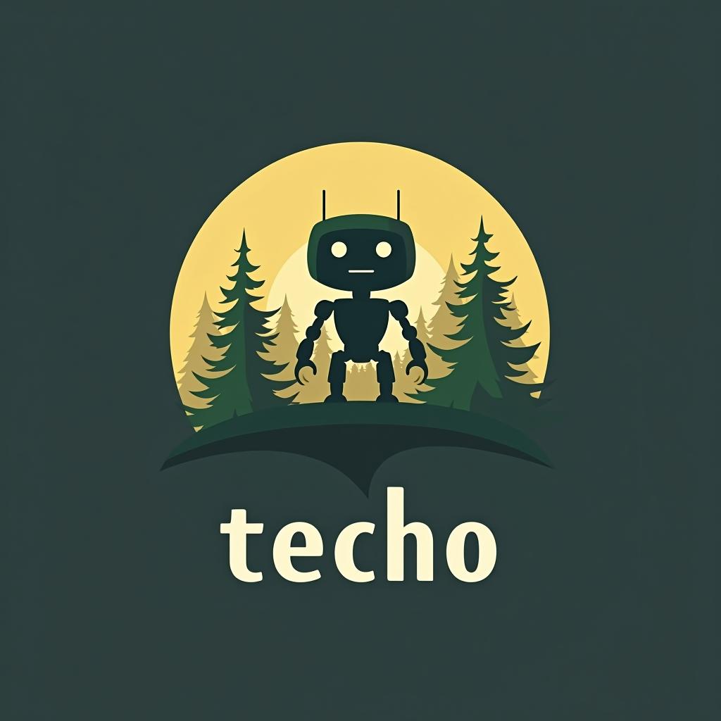  circle bushes logo using robot and trees with name below "techo"