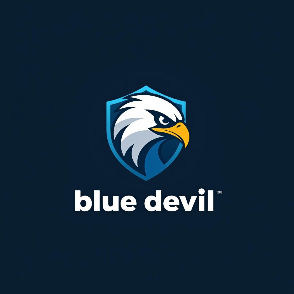  design a logo, create an emblem logo using an eagle’s eye and a shield, emphasizing the company’s focus on vigilance and protection., with the text 'blue devil '.