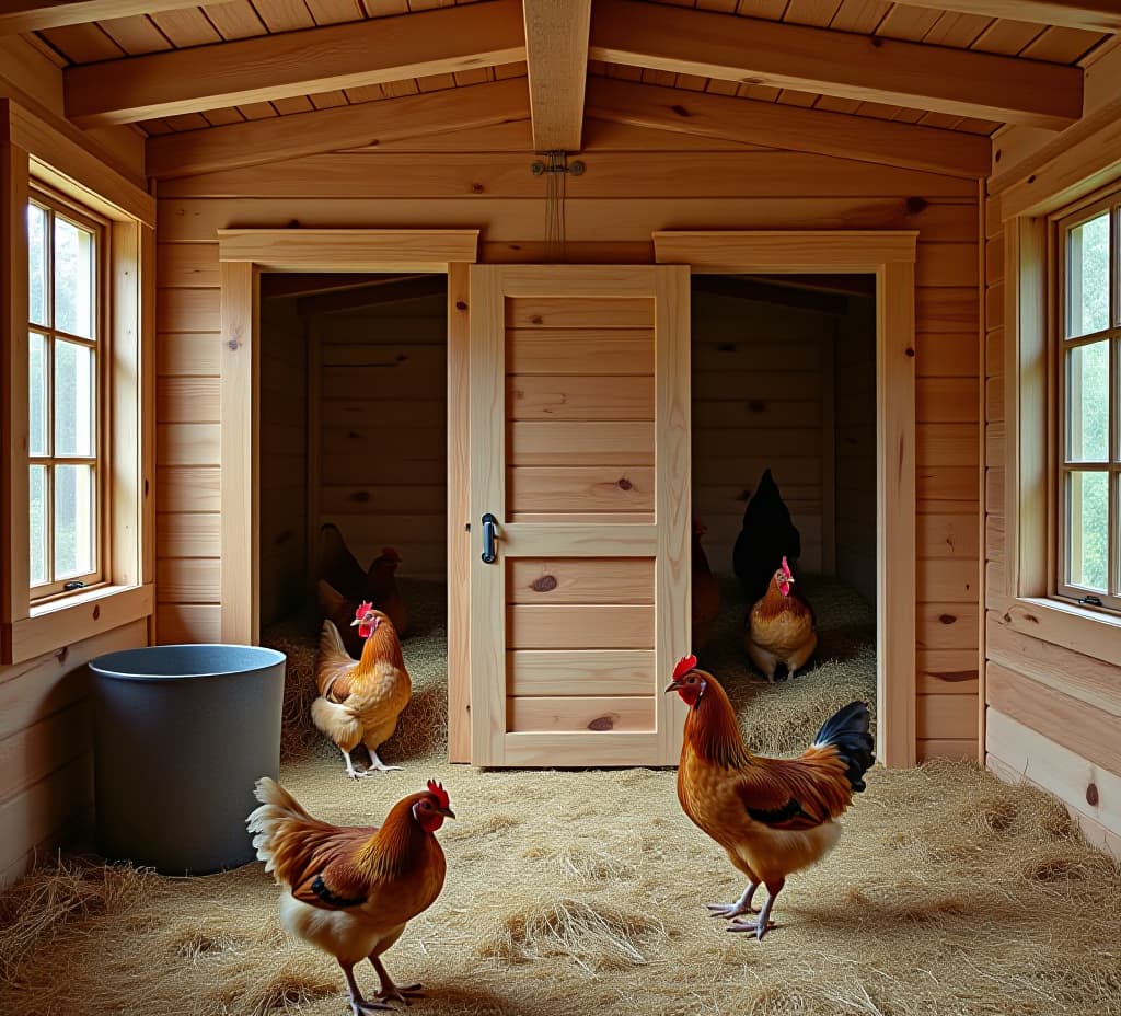  rustic charm: a new wooden chicken coop lined with hay