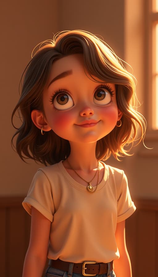  ist, escena casual de la vida cotidiana de 1s, rubia, , tierna y delicada, soft light illuminating delicate features, innocent eyes filled with warmth, youthful glow, uniform, up, accidental exposure, , disney style, expression of surprise, side view, bent over , picara