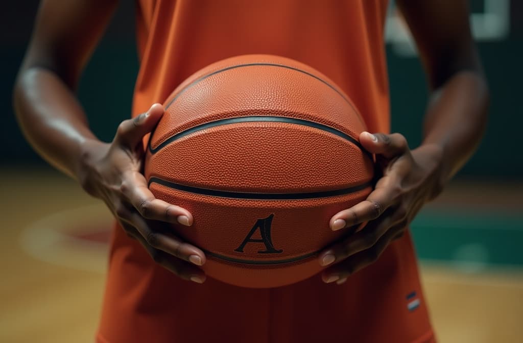  professional detailed photography, cropped view of black female athlete's hands holding basketball ar 3:2, (muted colors, dim colors, soothing tones), (vsco:0.3)