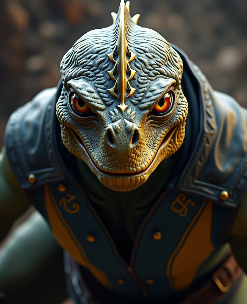  masterpiece. (painting, oil painting. reptile from the game “mortal kombat”:1.5). intense close up. highly detailed strokes, clarity. fantasy style, surrealism. hyperrealistic, full body, detailed clothing, highly detailed, cinematic lighting, stunningly beautiful, intricate, sharp focus, f/1. 8, 85mm, (centered image composition), (professionally color graded), ((bright soft diffused light)), volumetric fog, trending on instagram, trending on tumblr, HDR 4K, 8K