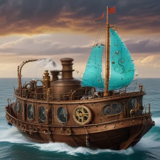 নদীতে ছোট বাচ্চারা সাঁতার কাটে in Steampunk style with Oceans background