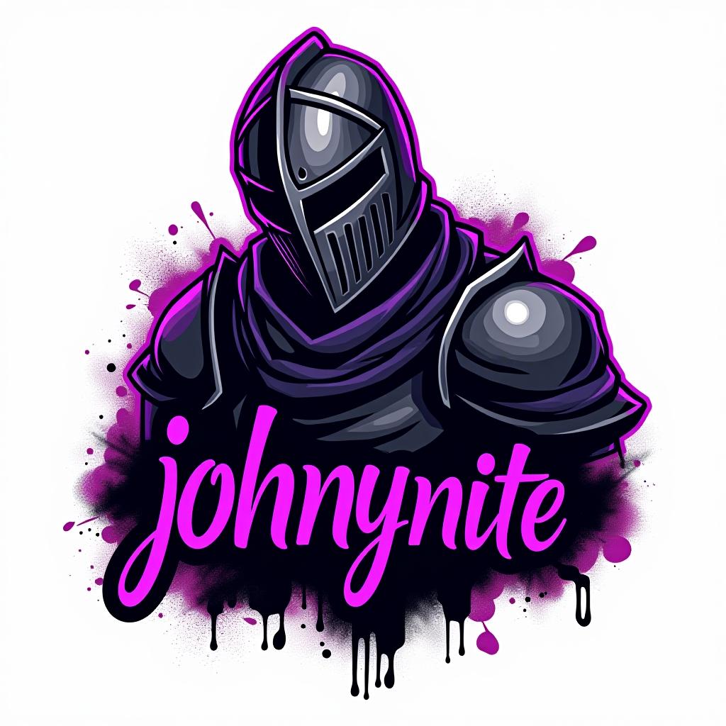  design a logo, in a realism style. knight black and purple graffiti, with the text 'johnny nite '.