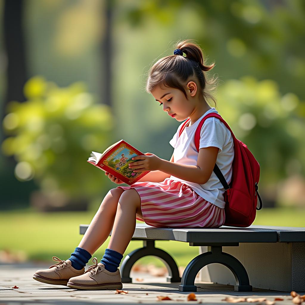  the girl is sitting on a bench and reading a book.