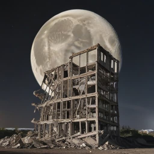 the collapse of a building reaching the moon