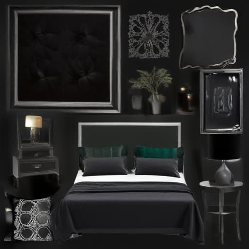 mood board for dark theme bedroom