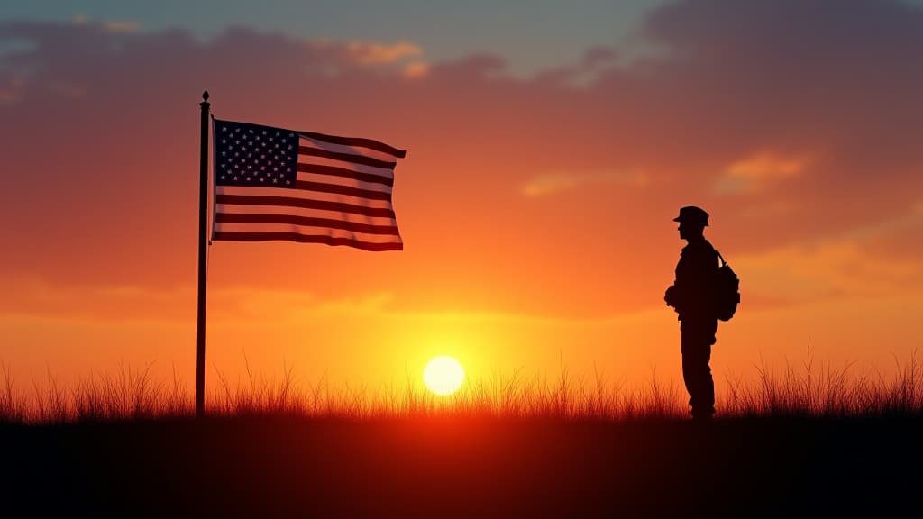  sunrise background, soldier and usa flag for patriot day, national holidays ,veterans day, memorial day, flag day, independence day